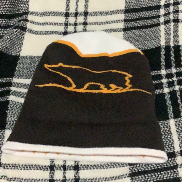 🔴 Yellowstone National Park brown, gold & white cuffed bear beanie hat - Picture 3 of 5
